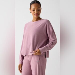 Fabletics Cloud Jersey Boxy Top | L | Long Sleeve | NWT | Mushroom Mauve Heather